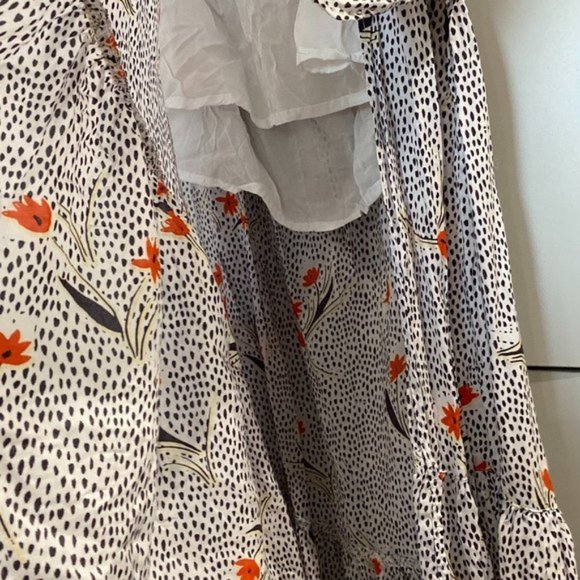 Urban Outfitters Floral Print Ruffle Trim Midi Dress Hi Low White Small - Picture 4 of 8